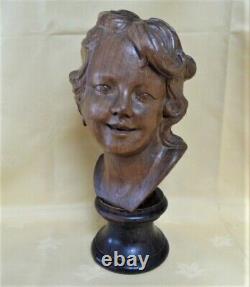 Very Pretty Bust of a Young Woman in Wood Art Deco