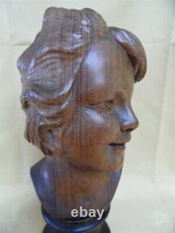 Very Pretty Bust of a Young Woman in Wood Art Deco