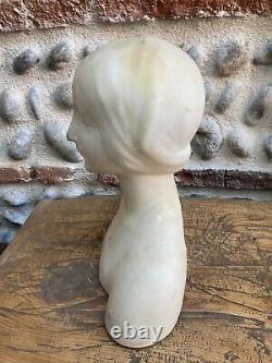 Very beautiful Alabaster Sculpture Statue Art Deco Carved Woman Bust 1920.