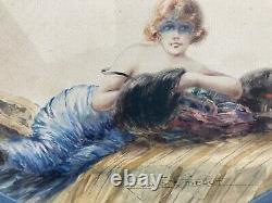 Very beautiful Watercolor painting Erotic Woman Art Deco Jacques Debut 1930 art