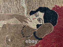 Very beautiful embroidery of a nude reclining woman, erotic 1930s, to be identified, rare Art Deco