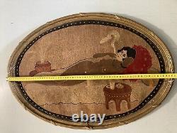 Very beautiful embroidery of a reclining nude woman, erotic 1930 to identify rare art deco