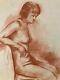 Very Beautiful Sanguine Drawing Painting: Erotic Woman, Art Deco 1930 To Identify Art.