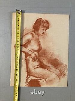 Very beautiful sanguine drawing painting: Erotic Woman, Art Deco 1930 to identify art.