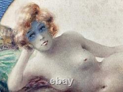 Very beautiful watercolor painting: Erotic Art Deco Woman by Jacques Debut, 1930 art.