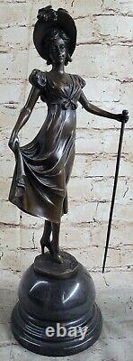 Victorian Signed Woman Sculpture Elegant Art New Bronze Statue Figure Deco