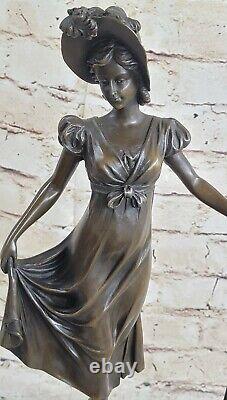 Victorian Signed Woman Sculpture Elegant Art New Bronze Statue Figure Deco