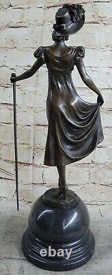 Victorian Woman Signed Sculpture Elegant Art Style New Bronze Statue Deco