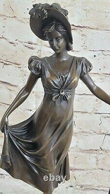 Victorian Woman Signed Sculpture Elegant Art Style New Bronze Statue Deco