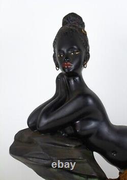 Vintage 1950s African Woman Statue Art Deco Sculpture