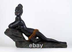 Vintage 1950s African Woman Statue Art Deco Sculpture