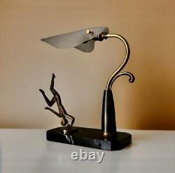 Vintage Art Deco Art Nouveau Sculpture of a Acrobat Woman in Bronze Lamp