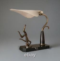 Vintage Art Deco Art Nouveau Sculpture of a Acrobat Woman in Bronze Lamp