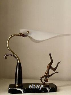 Vintage Art Deco Art Nouveau Sculpture of a Acrobat Woman in Bronze Lamp