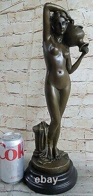 Vintage Art Deco Bronze Woman Girl Fair Maiden Forte Water Bottle Sculpture