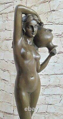 Vintage Art Deco Bronze Woman Girl Fair Maiden Forte Water Bottle Sculpture