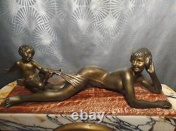 Vintage Art Deco Clock Pendulum 1930 LIMOUSIN Sculpture Statue Woman Child