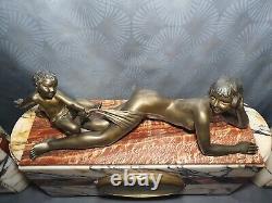 Vintage Art Deco Clock Pendulum 1930 LIMOUSIN Sculpture Statue Woman Child