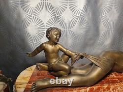 Vintage Art Deco Clock Pendulum 1930 LIMOUSIN Sculpture Statue Woman Child