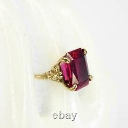 Vintage Art Deco Women's Ring 14K Yellow Gold Plated Ribbon 4Ct Simulated Ruby
