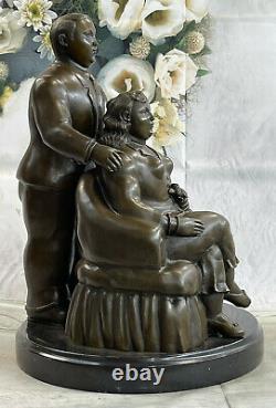 Vintage Bronze Sculpture English Woman And Man Chubby Signed Botero Art Deco