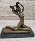 Vintage Modern Art Deco Bronze Chair Statue Sculpture Girl Woman With Base