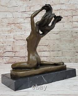 Vintage Modern Art Deco Bronze Chair Statue Sculpture Girl Woman with Base