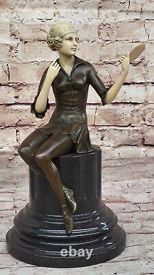 Vintage Sculpture Statue Female Model Art Deco Female Figurine Bronze Affair