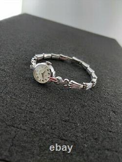 Vintage Women Elgin 14k White Solid Gold Watch-bracelet Art Deco Racing