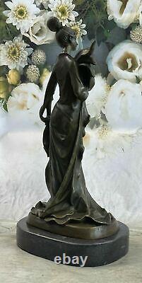 Voluptuous Art Deco Bronze Massif Chair Figurative Woman Maiden Figurine Sign