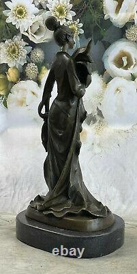 Voluptuous Art Deco Solid Bronze Chair Figurative Woman Maiden Figurine Marble