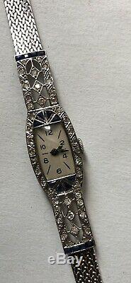 Watch Art Deco Woman Solid Gold 18k Diamonds And Sapphires