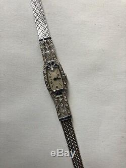 Watch Art Deco Woman Solid Gold 18k Diamonds And Sapphires