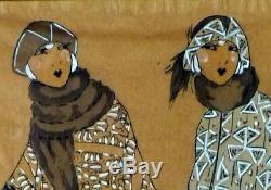 Watercolor Art Deco Mode Elegant Women In Furs. Genre Icart, Kirchner