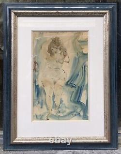 Watercolor Painting Art Deco Sylvain VIGNY (1903-1970) Portrait of a Nude Female Woman