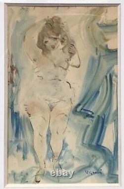 Watercolor Painting Art Deco Sylvain VIGNY (1903-1970) Portrait of a Nude Female Woman