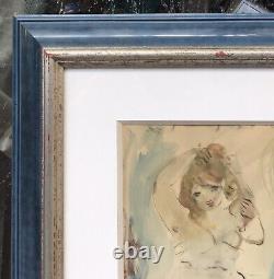 Watercolor Painting Art Deco Sylvain VIGNY (1903-1970) Portrait of a Nude Female Woman