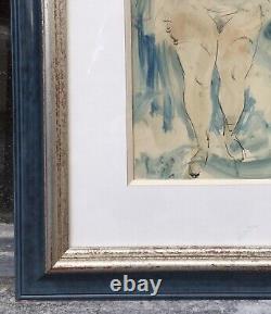 Watercolor Painting Art Deco Sylvain VIGNY (1903-1970) Portrait of a Nude Female Woman