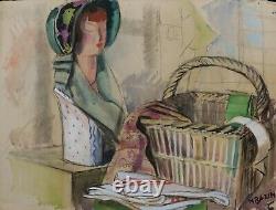 Watercolor gouache Art Deco Still Life Fashion Woman Madeleine BAZIN-LYSIS