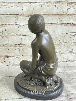 Western Art Deco Sculpture Nude Woman Girl Signed Bronze Statue Figure Decor