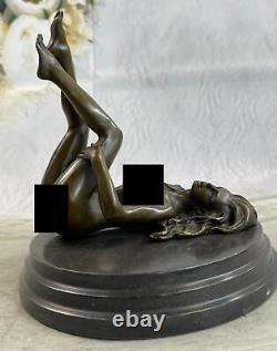 Western Art Deco Sculpture Nude Woman Girl Signed Bronze Statue Figurine Art