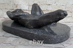 Western Art Deco Sculpture Nude Woman Girl Signed Bronze Statue Font Figurine