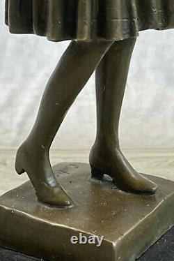 Western Art Deco Sculpture Nude Woman Girl Signed Bronze Statue Fonte