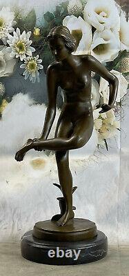 Western Art Deco Sculpture Nude Woman Lady Signed Bronze Statue Fonte