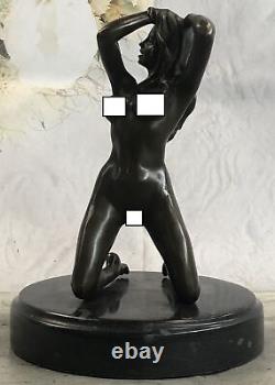 Western Art Deco Sculpture Sexy Naked Erotic Woman Nude Girl Bronze Statue Art