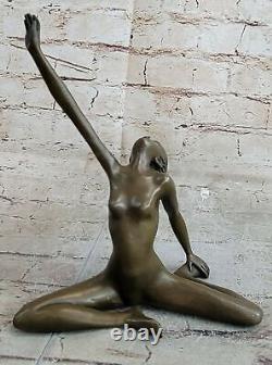 Western Bronze Chair Female Girl Ballet Dancer Abstract Art Deco Statue Gift