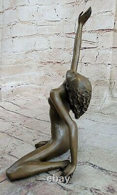 Western Bronze Chair Female Girl Ballet Dancer Abstract Art Deco Statue Gift