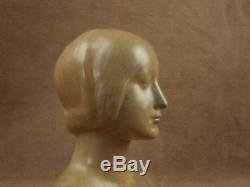 Woman Bust Art Deco Ceramic Signed Denbac Metenier