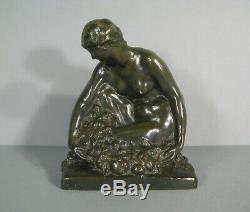 Woman Naked Old Sculpture Bronze Casting Art Deco Signed Marcel Bouraine