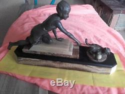 Woman Playing With Her Cat. Statue Art Deco. Modern Styl. Art Nouveau